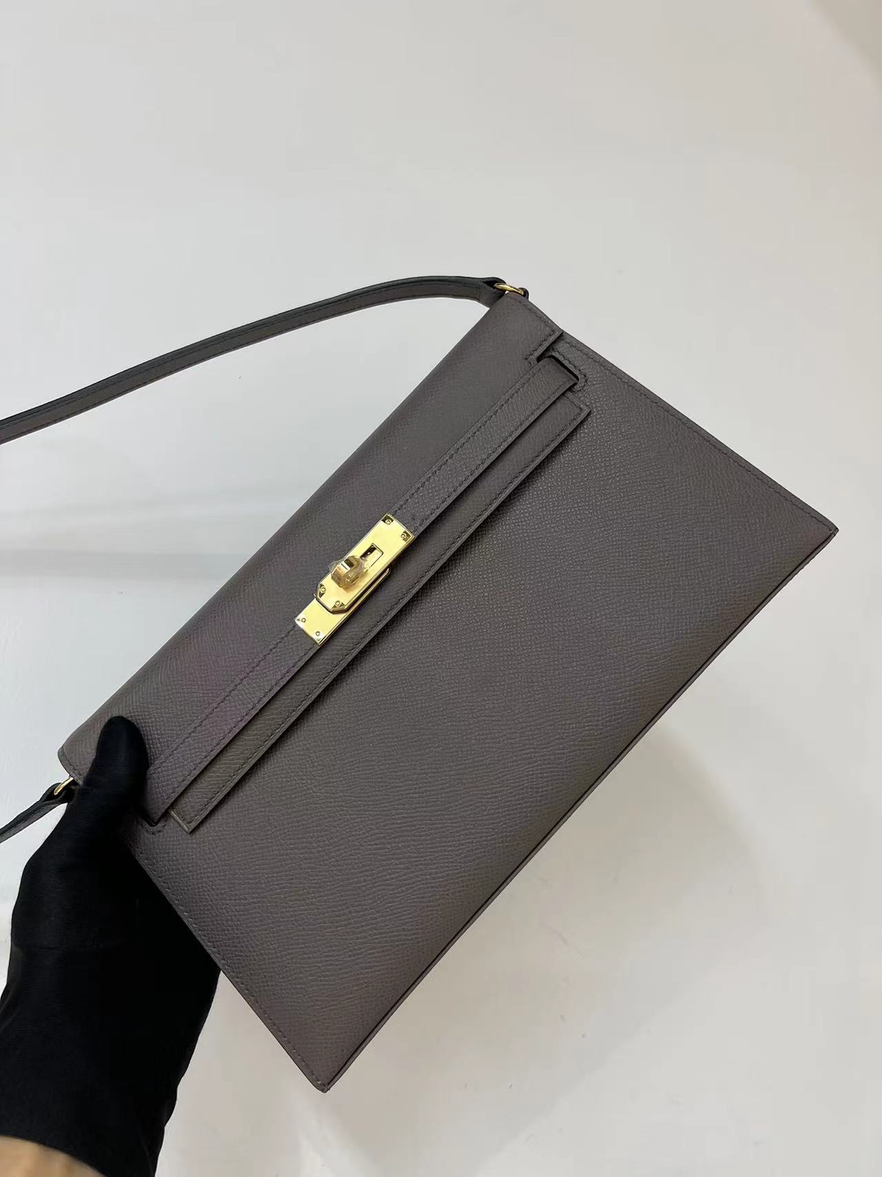 Hermes Kelly Elan Shoulder Bag in Dark Grey Epsom Leather 